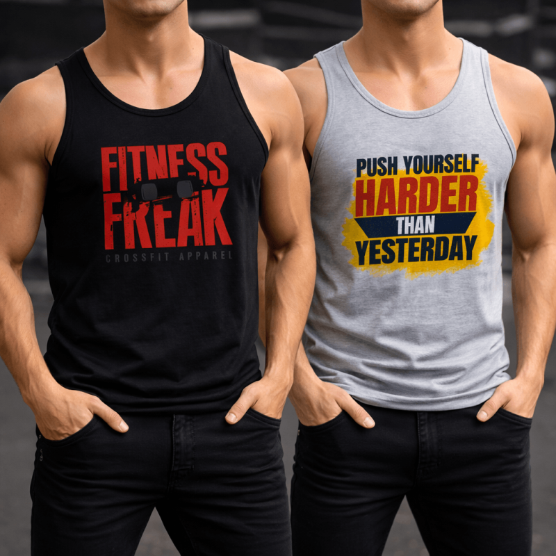 Pack of 2 Fitness Freak Harder Printed Tank Tops For Mens