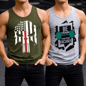 Pack of 2 Warrior Helmet & Be Stronger Printed Tank Tops For Men