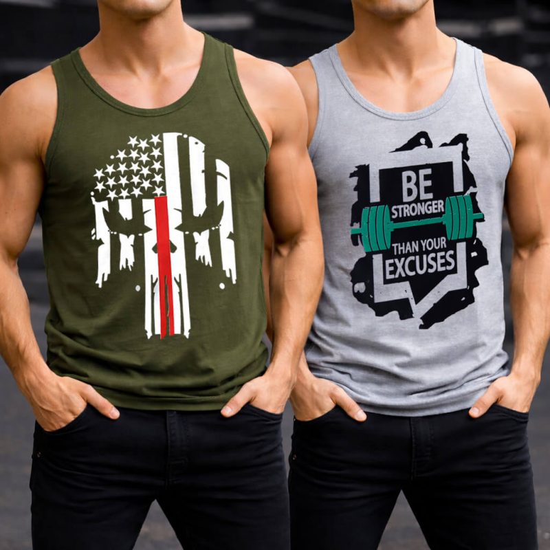 Pack of 2 Warrior Helmet & Be Stronger Printed Tank Tops For Men