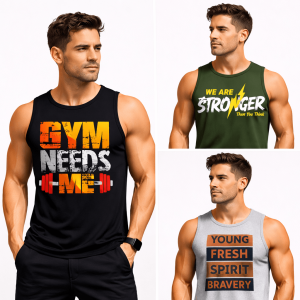 Pack of 3 Gym Needs Stronger Spirit Printed Tank Tops For Men