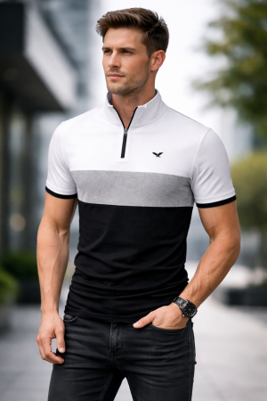 White Quarter Zip Polo Shirt For Mens