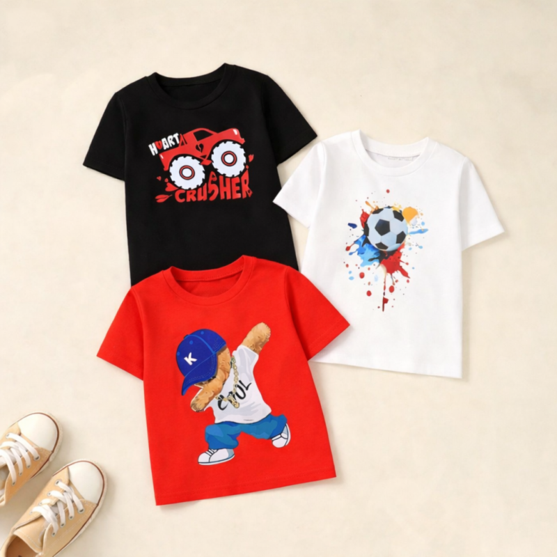 Pack of 3 Smart Cool Football Printed T-Shirts For Boys Pack of 3 Smart Cool Football Printed T-Shirts For Boys