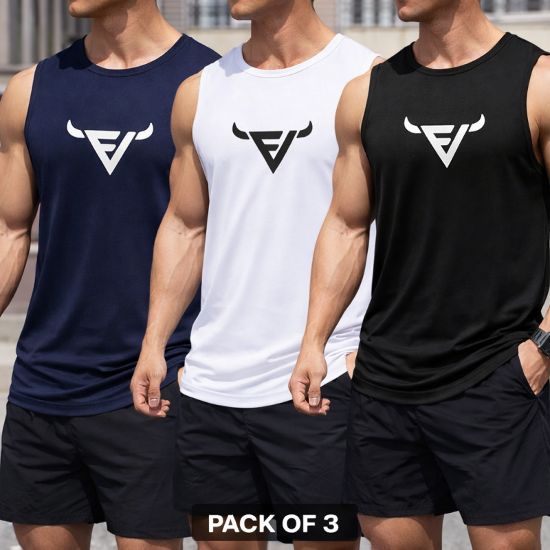 Pack of 3 Alpha Bull Edge Athletic Printed Tank Tops Set
