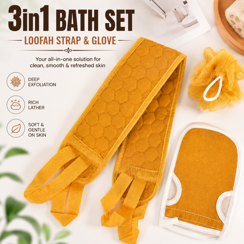 3in1 Bath Set – Loofah Strap & Glove 3in1 Bath Set – Loofah Strap & Glove
