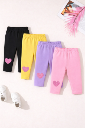 Pack of 4 Colorful Sparkling Heart Printed Leggings For Girls
