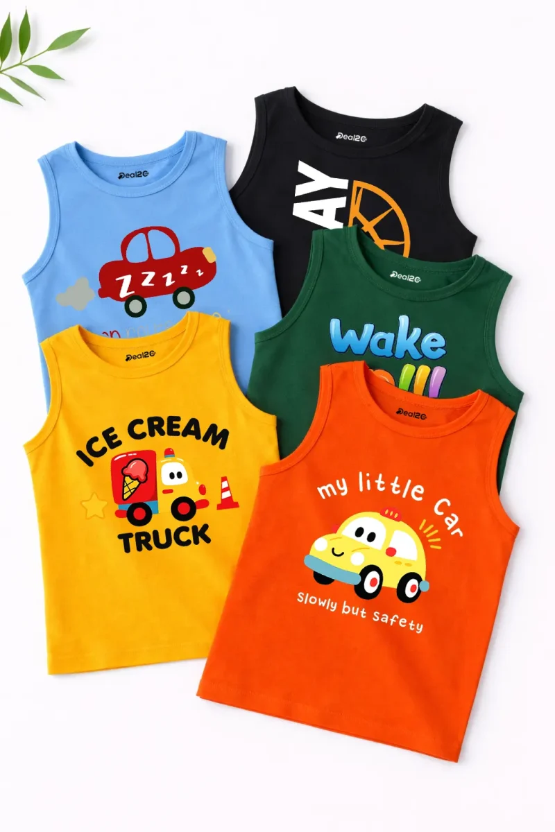 Pack of 5 Ice Cream Car Kids Printed Tank Tops