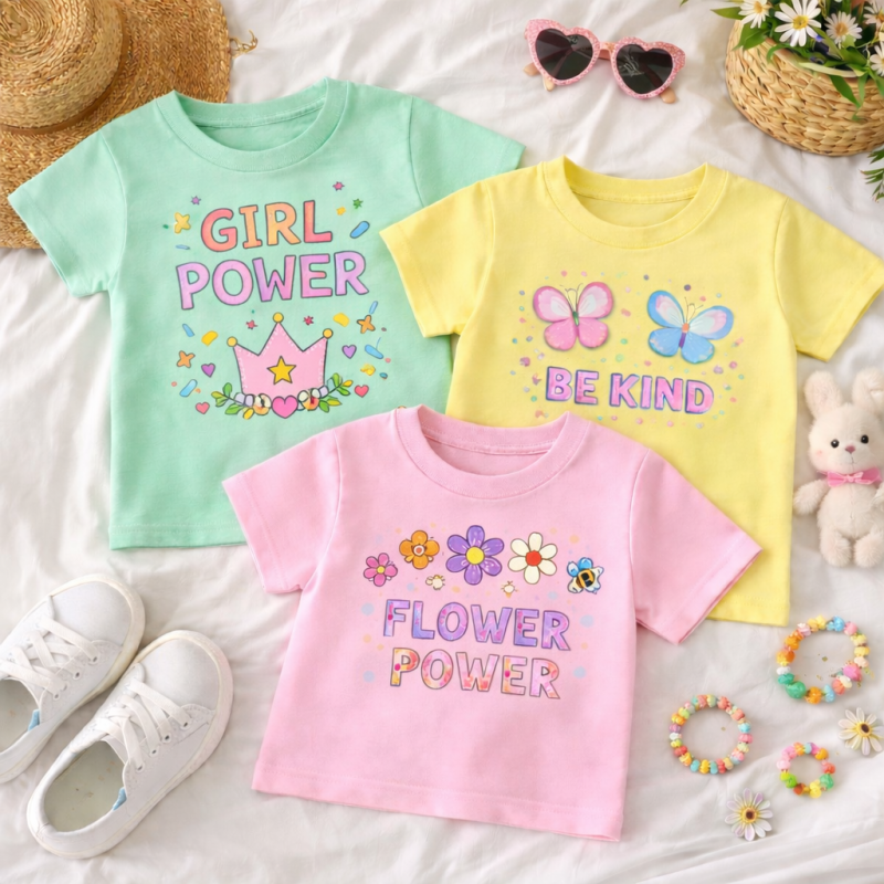 Pack of 3 Girl Power Be Kind Printed T-shirts for Girls