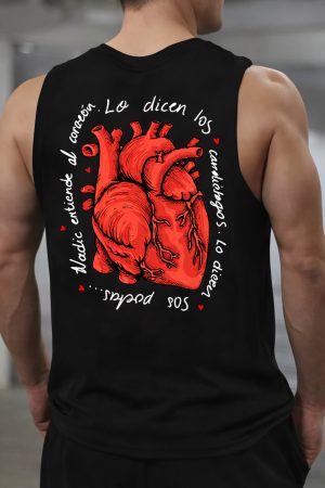 Red Heart Anatomy Printed Tank Top For Mens