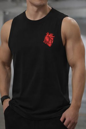 Red Heart Anatomy Printed Tank Top For Mens