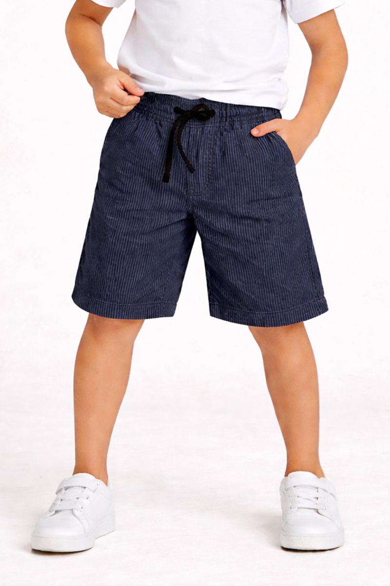 Navy Blue Drawstring Pinstripe Summer Short for Kids