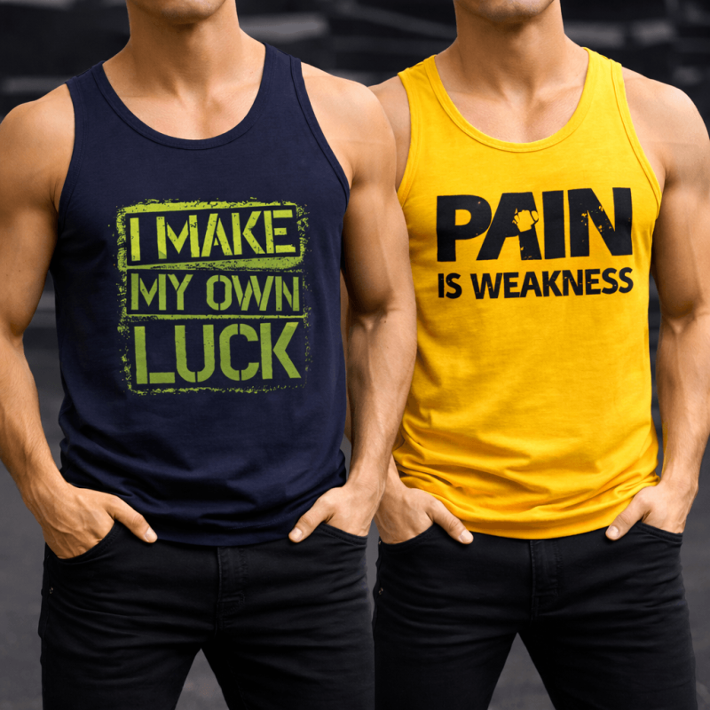 Pack of 2 Make My Own Luck Pain Printed Tank Tops For Men Pack of 2 Make My Own Luck Pain Printed Tank Tops For Men