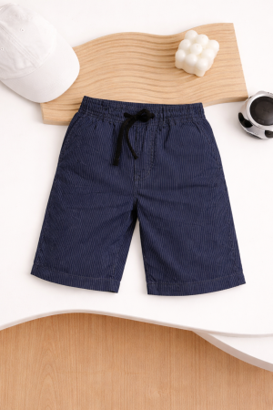 Navy Blue Drawstring Pinstripe Summer Short for Kids