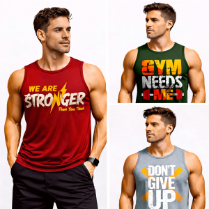 Pack of 3 Stronger GYM Give Up Printed Tank Tops For Men