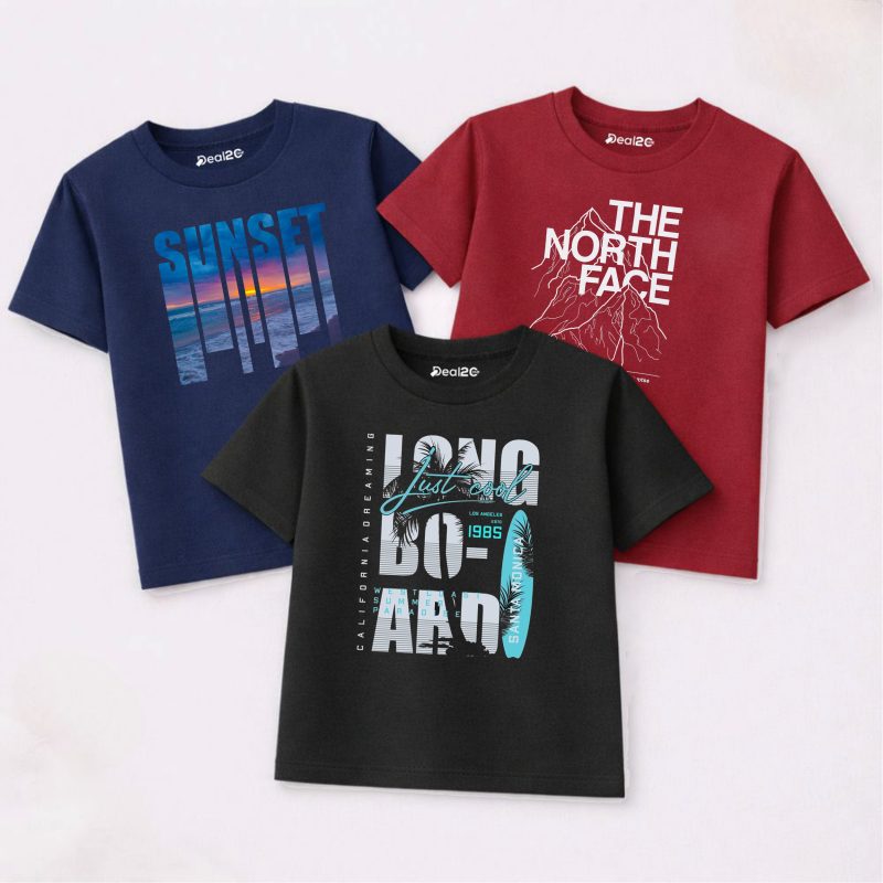 Pack of 3 North Sunset Board Printed T Shirts For Tween Kids Pack of 3 North Sunset Board Printed T Shirts For Tween Kids