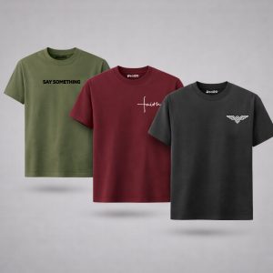 Pack Of 3 Say Something Faith Mens Printed T-Shirts