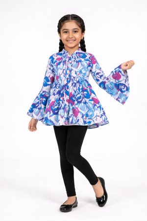 Blue Floral Printed Peplum Top for Girls