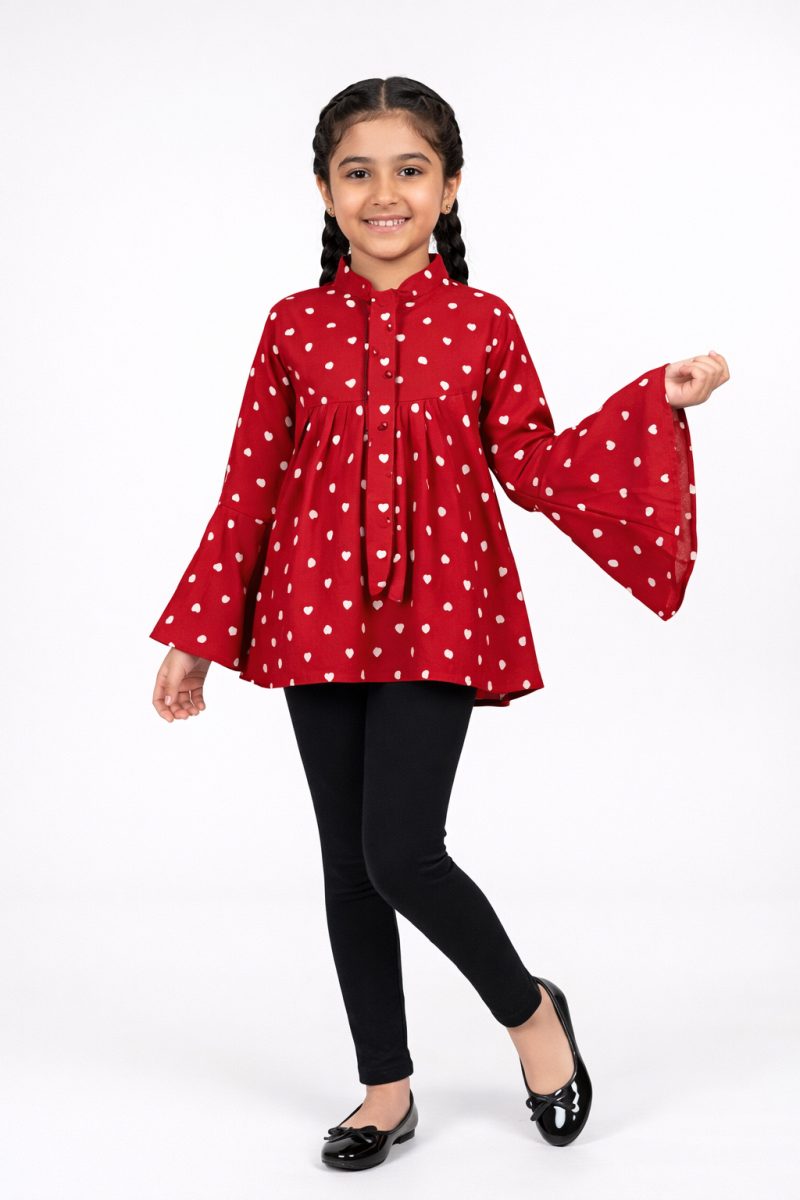 Red Floral Printed Peplum Top for Girls