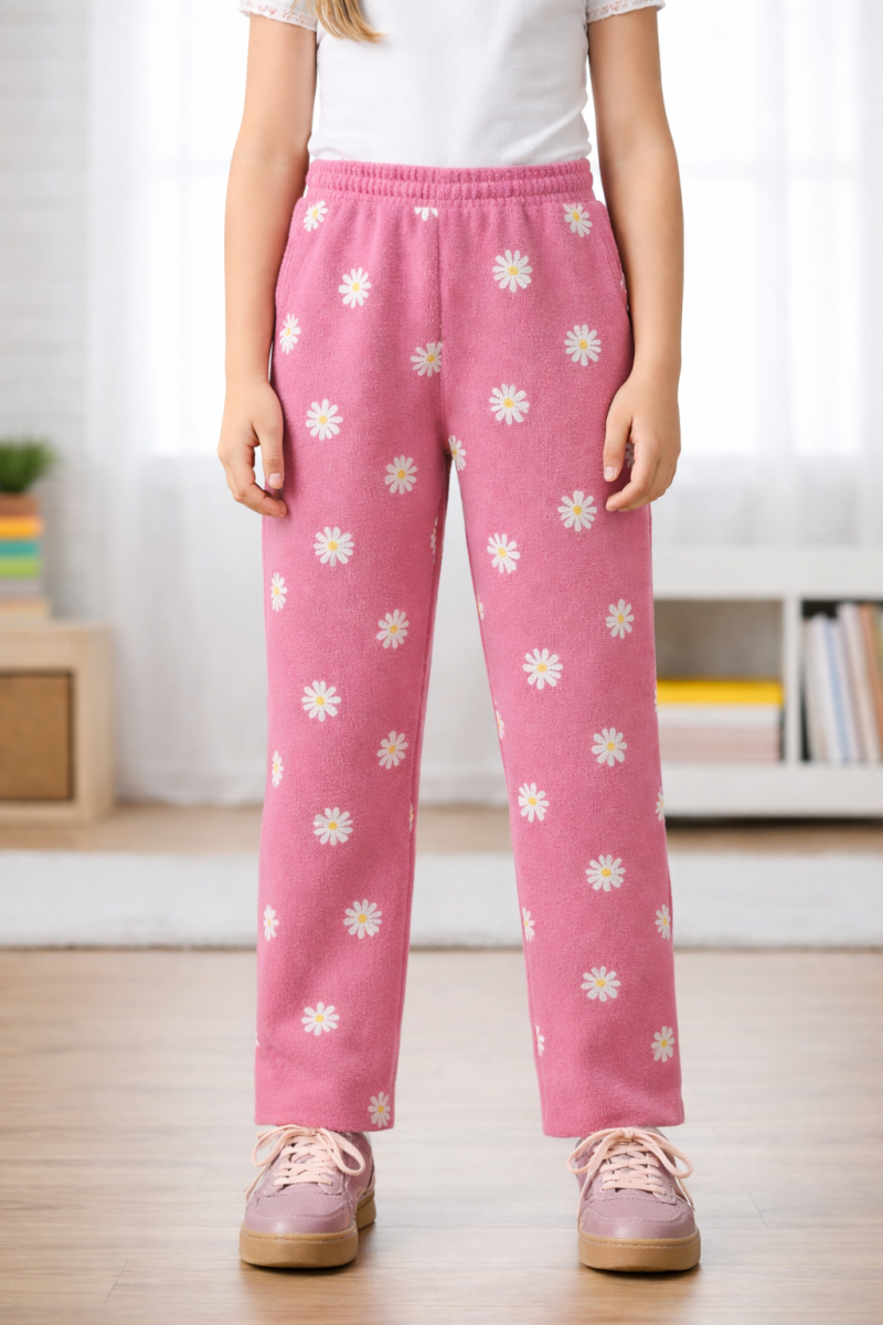 Pink Daisy Floral Pattern Summer Trouser for Girls