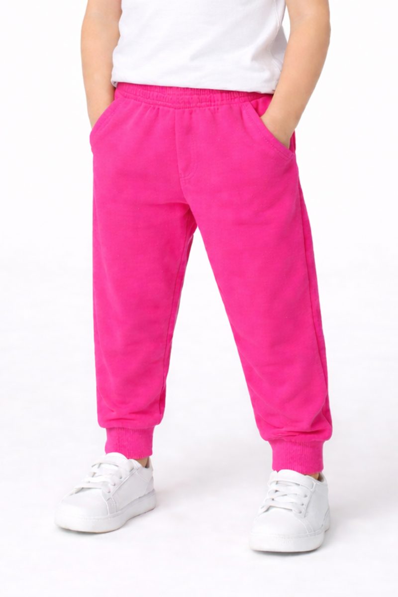 Pink Plain French Terry Trouser for Girls