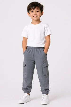Steel Grey Cargo Terry Trouser for Kids
