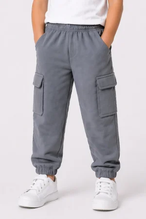Steel Grey Cargo Terry Trouser for Kids
