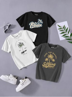 Pack of 3 Surfing Paradise EST Printed T Shirts For Tween Kids