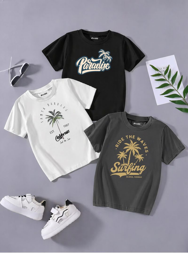 Pack of 3 Surfing Paradise EST Printed T Shirts For Tween Kids