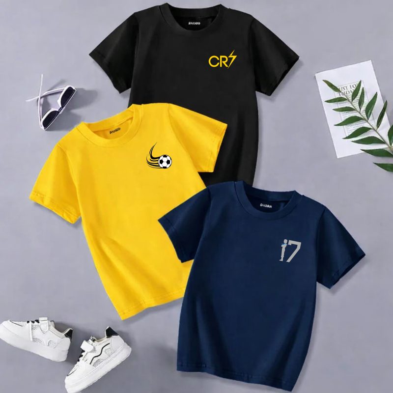 Pack of 3 CR7 Football Printed T Shirts For Kids