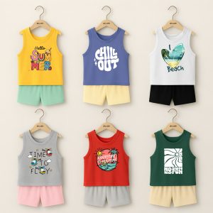 Pack Of 6 Summer Beach Holiday Printed Sando Suit For Kids