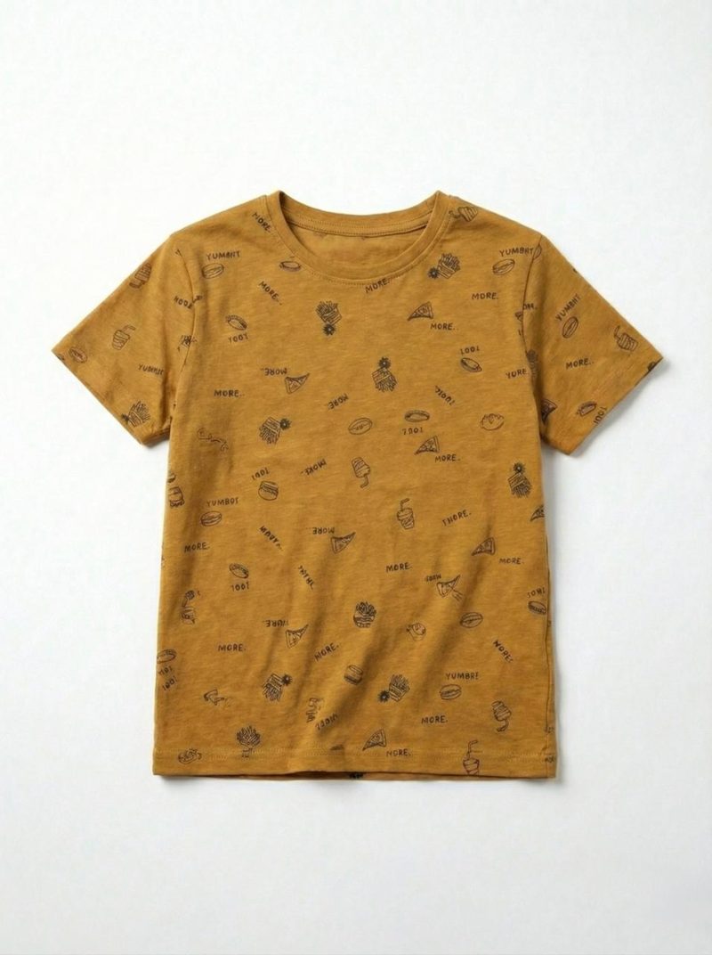Food Doodle Icons Printed T-shirt for Boys Food Doodle Icons Printed T-shirt for Boys