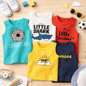 Pack of 5 Little Shark Dreamer Kids Printed Tank Tops