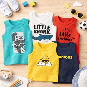 Pack of 5 Little Shark Dreamer Kids Printed Tank Tops
