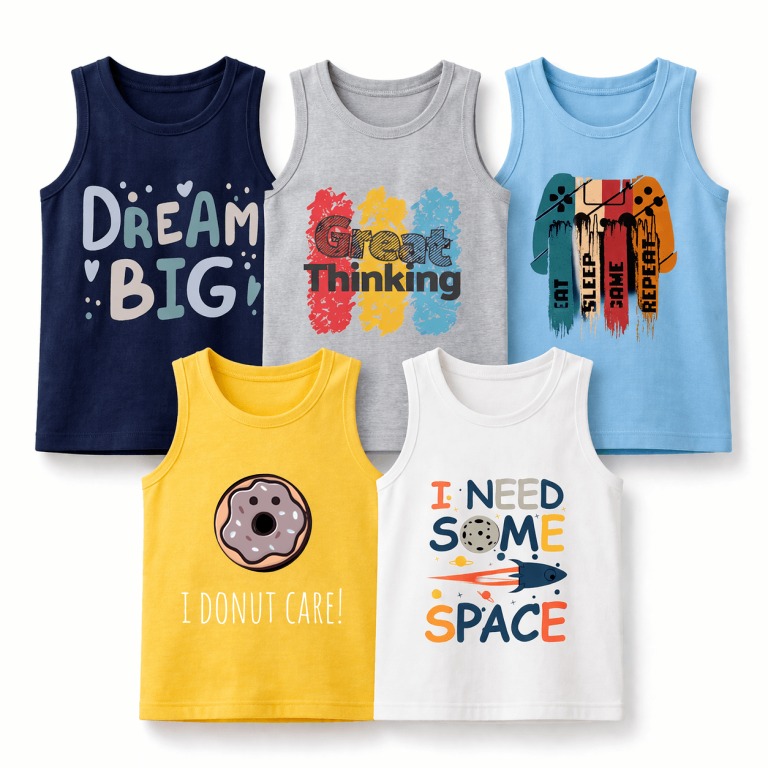 Pack of 5 Repeat Big Dream Kids Printed Tank Tops Pack of 5 Repeat Big Dream Kids Printed Tank Tops