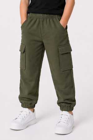 Army Green Cargo Terry Trouser for Kids