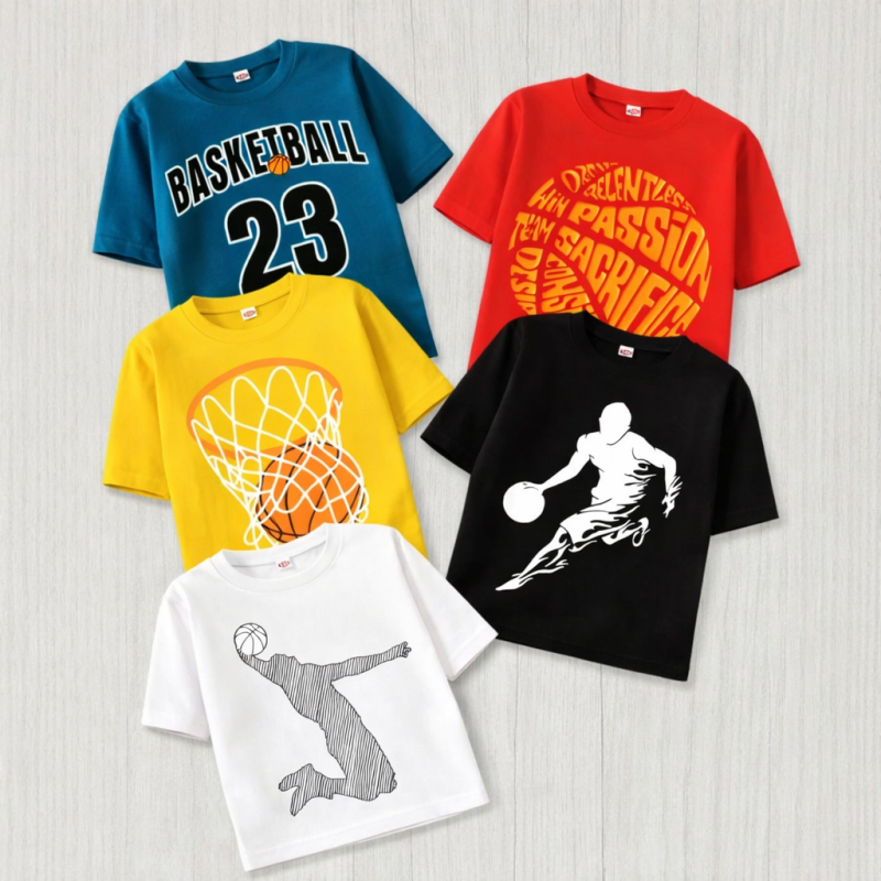 Pack of 5 Basket Ball 23 Passion Printed T Shirts For Tween Kids Pack of 5 Basket Ball 23 Passion Printed T Shirts For Tween Kids