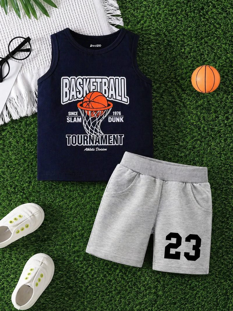 Basket Ball 23 Printed Summer Sando Suit For Kids