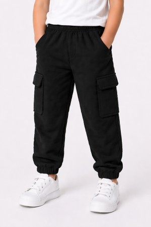 Black Cargo Terry Trouser for Kids