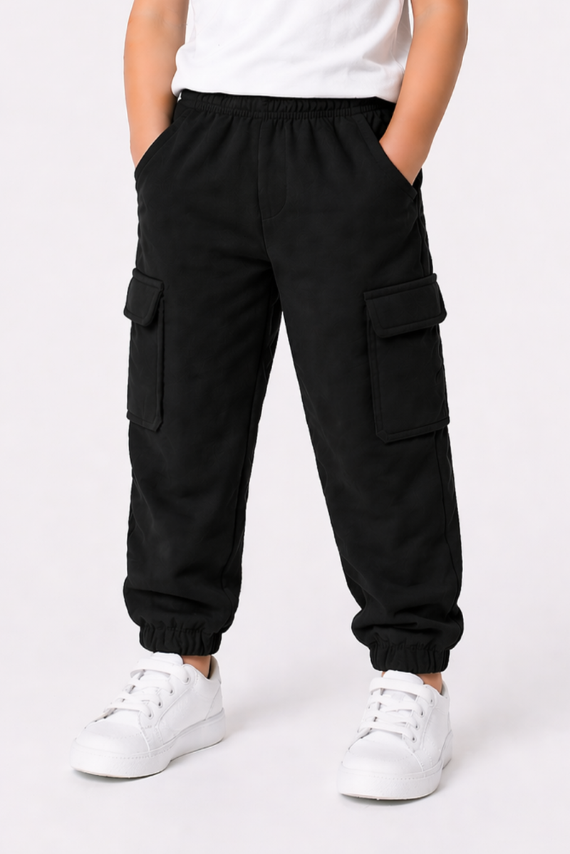 Black Cargo Terry Trouser for Kids