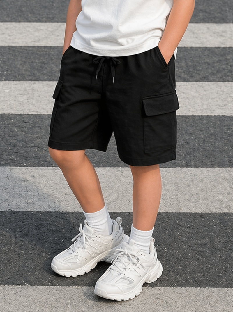 Black Cargo Summer Short For Boys