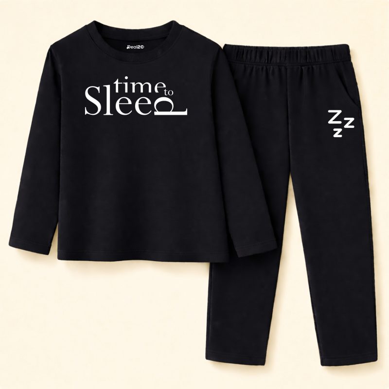 Sleep Time Printed Black Summer Nightwear For Kids