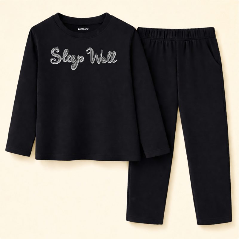 Sleep Well Printed Black Summer Nightwear For Kids