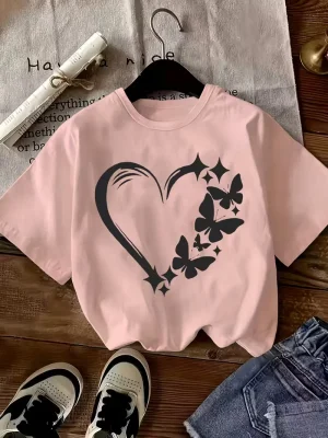 Butterfly Heart Printed T-shirt for Girls