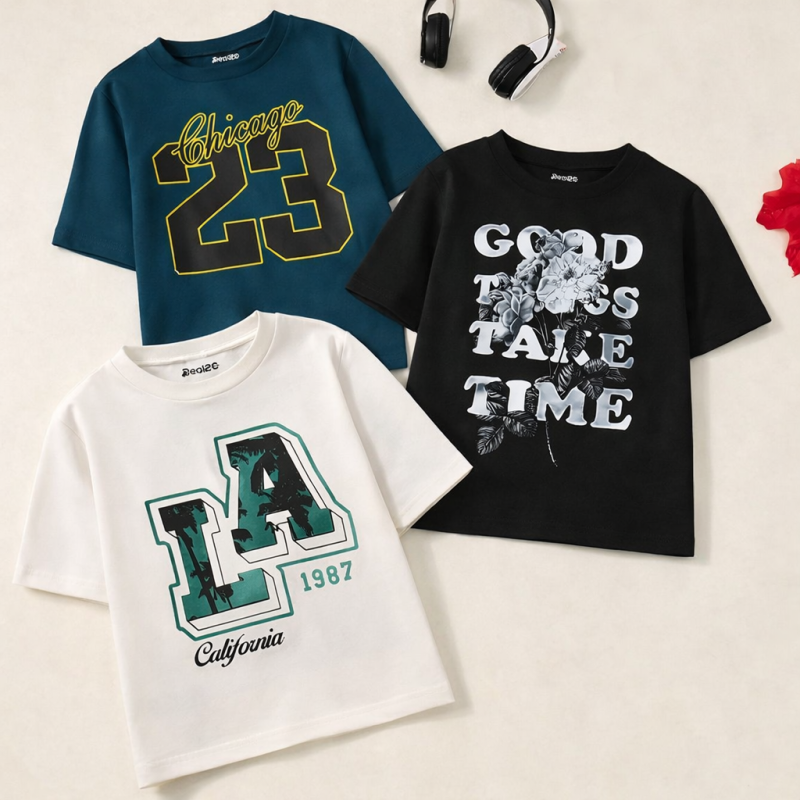 Pack of 3 LA Chicago Good Printed T Shirts For Tween Kids