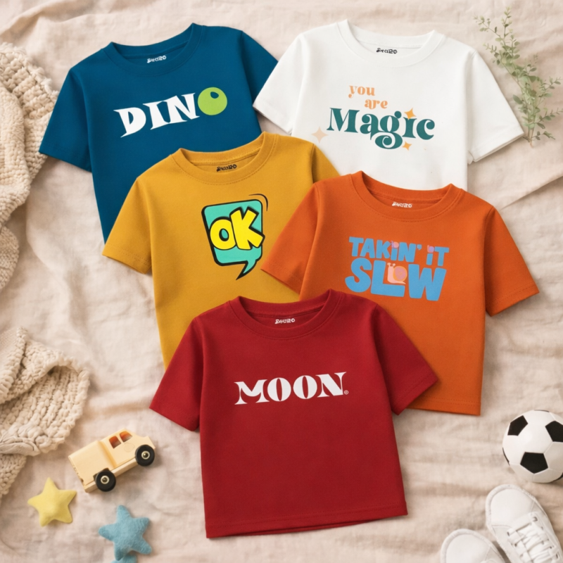 Pack of 5 Ok Magic Dino Printed T-Shirts For Boys Pack of 5 Ok Magic Dino Printed T-Shirts For Boys