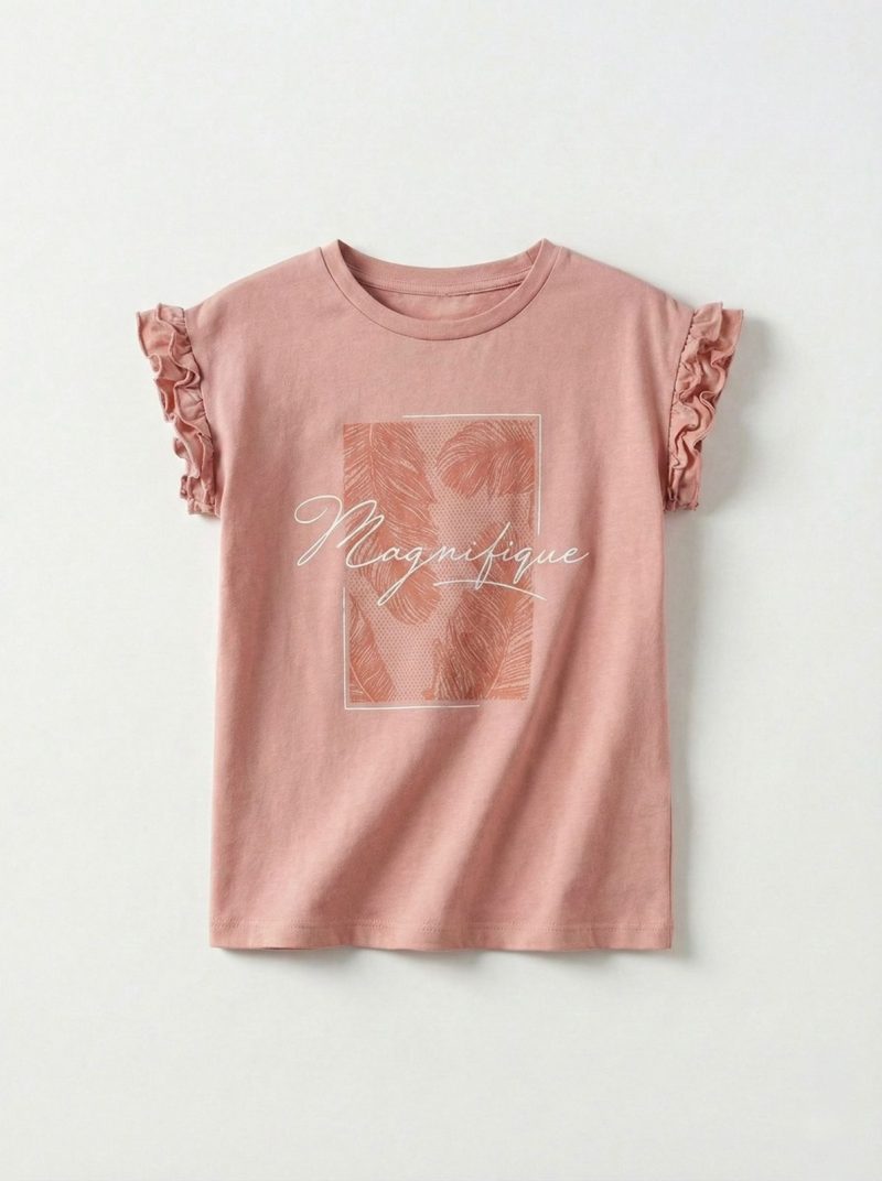 Magnifique Printed Pink T-shirt for Girls