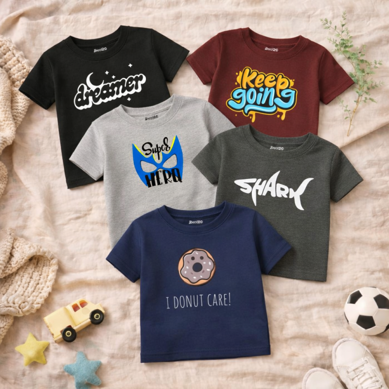 Pack of 5 Hero Dreamer Shark Printed T-Shirts For Boys