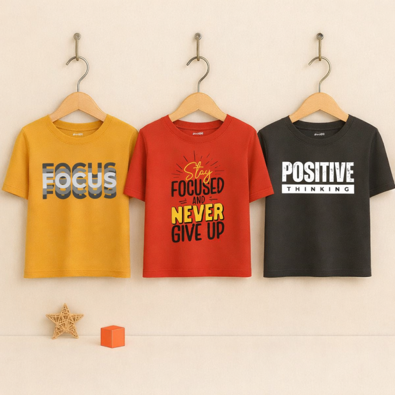 Pack of 3 Never Positive Printed T Shirts For Tween Kids