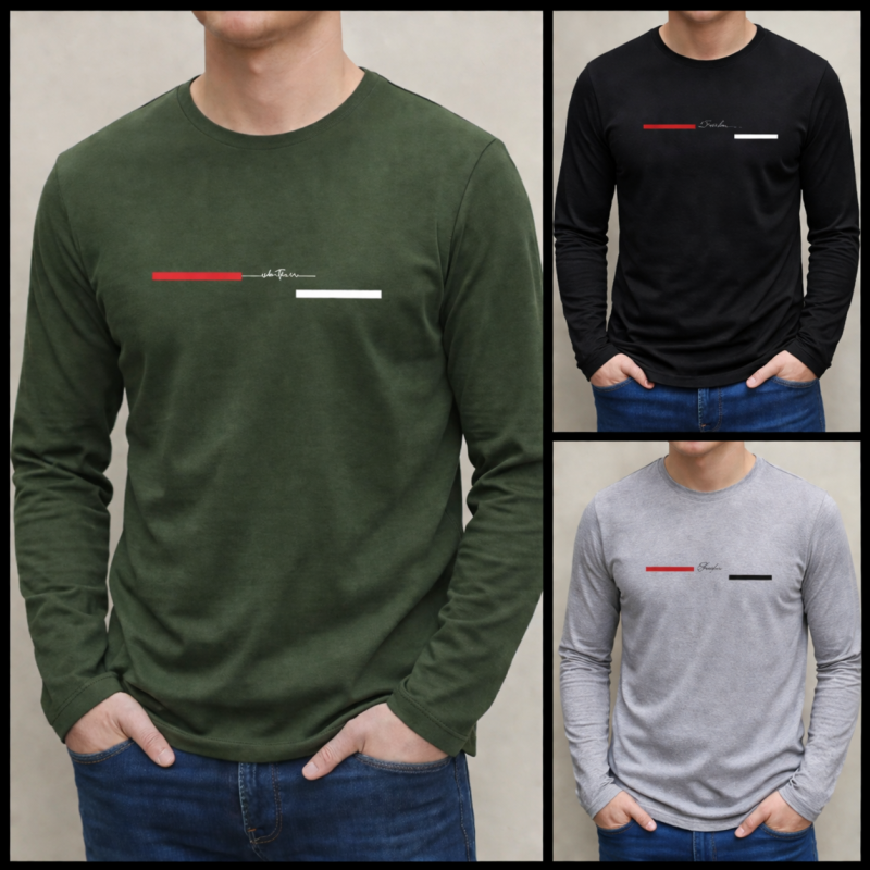 Pack of 3 AHB Whatever Printed Long Sleeve T-shirts for Men