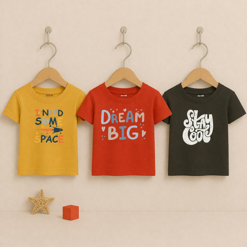 Pack of 3 Big Space Cool Printed T-Shirts For Boys Pack of 3 Big Space Cool Printed T-Shirts For Boys