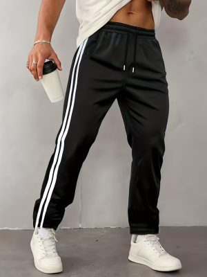 Athletic Dual Stripe Black Trouser for Mens